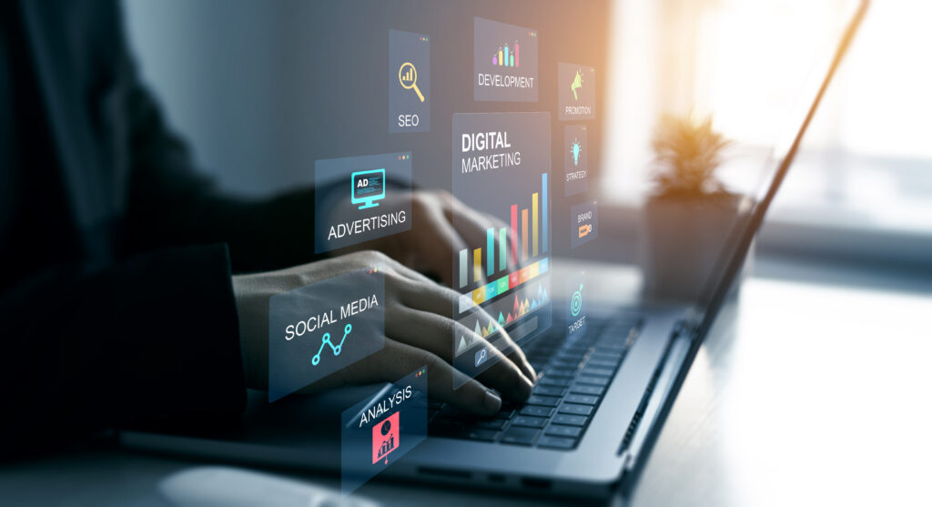 hands on computer with B2B Marketing Stack Graphics