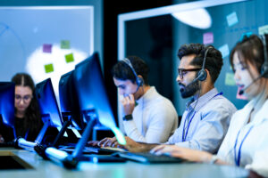 B2B sales professional analyzing a digital sales funnel and growth metrics on a laptop.